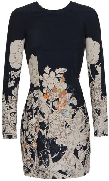 Cacharel Illustrated Woolsilk Dress in Blue (blue white) - Lyst