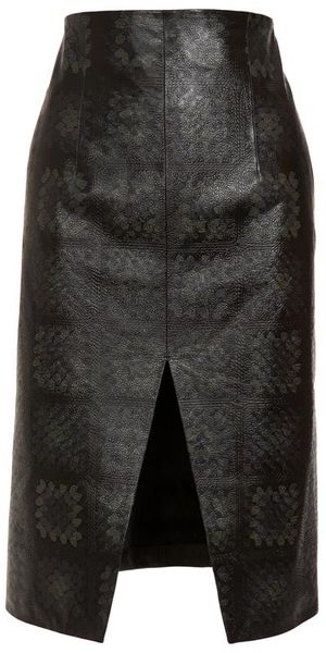  Printed Leather Pencil Skirt 