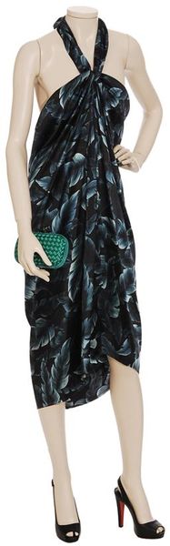 Lanvin Silk Halter Dress with Leaf-print - Lyst