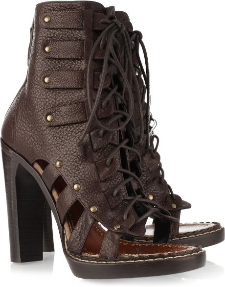 Proenza Schouler Cutout Laceup Leather Ankle Boots in Brown - Lyst