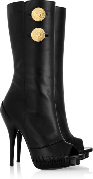 Versace Nappa Leather Peeptoe Boots in Black - Lyst
