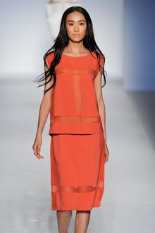 Alberta Ferretti Spring 2012 Knee-Length Coral Skirt with Geometric See-through Panel - Lyst