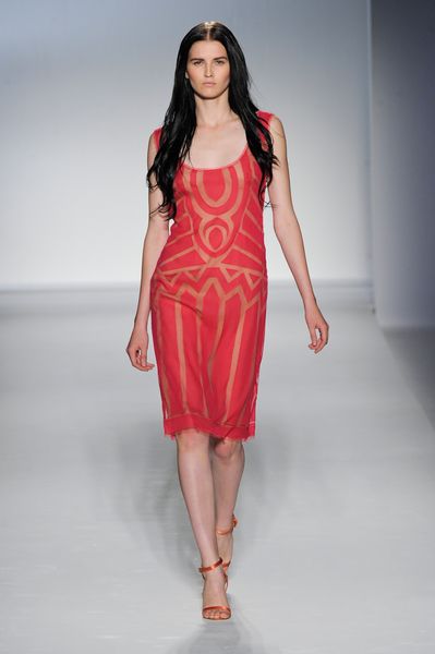 Alberta Ferretti Spring 2012 Saffron See Through/lace KneeLength Dress in Red - Lyst