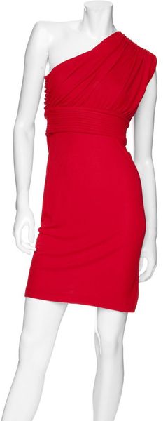 Halston Heritage One Shoulder Ruched Jersey Dress: Red - Lyst