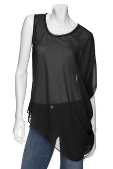Helmut Lang Sheer Silk Asymmetrical Draped Top - Lyst