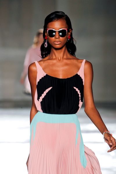 Prada Spring 2012 Gathered Waist Knife Pleated Cocktail Dress in Pink - Lyst