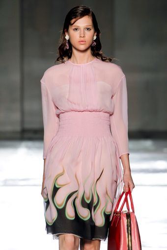 Prada Spring 2012 Sheer Long Sleeve Flame Print Dress - Lyst