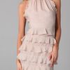 Rebecca Taylor Halter Dress with Lace Detail in Beige - Lyst