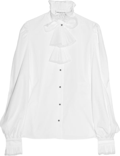 Emilio Pucci Ruffled Cottonpoplin Shirt in White - Lyst