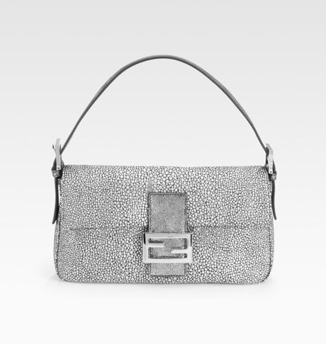 Fendi Leather Baguette in Silver - Lyst