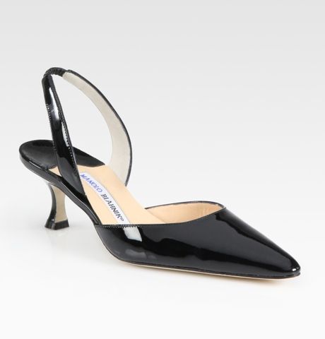 Manolo Blahnik Carolyne Patent Leather Point Toe Slingback Pumps in Black | Lyst