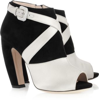 Miu Miu Satin and Suede Peep-toe Ankle Boots - Lyst