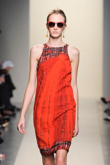 Bottega Veneta Spring 2012 Orange Shift Dress with Tweed Contrast - Lyst