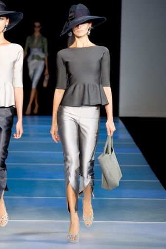Giorgio Armani Spring 2012 Black 3/4 Sleeve Peplum Top - Lyst