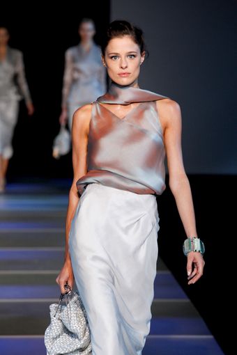 Giorgio Armani Spring 2012 Gold Sleeveless Blouse With Matching Shawl - Lyst