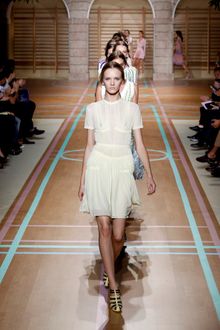 Versus  Spring 2012 Sheer Short Sleeve Dress With Pleats - Lyst