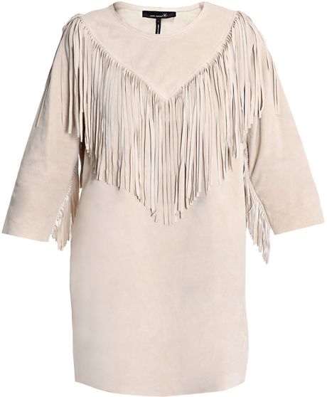 Isabel Marant Navajo Suede Fringe Dress in Pink (beige) - Lyst