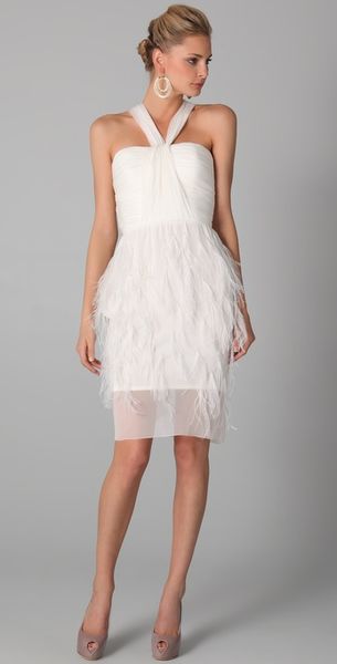 Lela Rose Chiffon Draped Bodice with Emroidered Feather Skirt in White (ivory) - Lyst