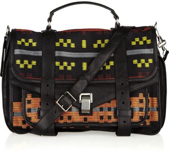 Proenza Schouler Ps1 Large Leather and Jacquard Satchel - Lyst