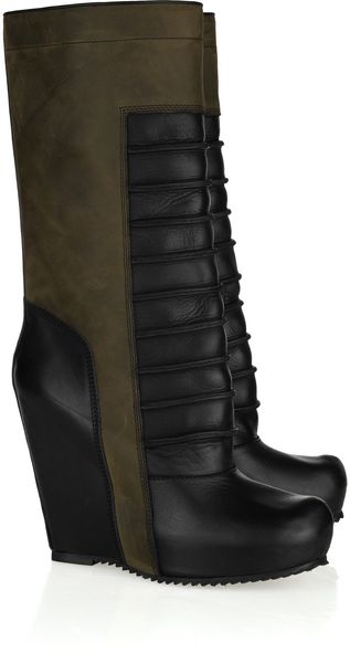 Rick Owens Leather Paneled Calf Boots - Lyst