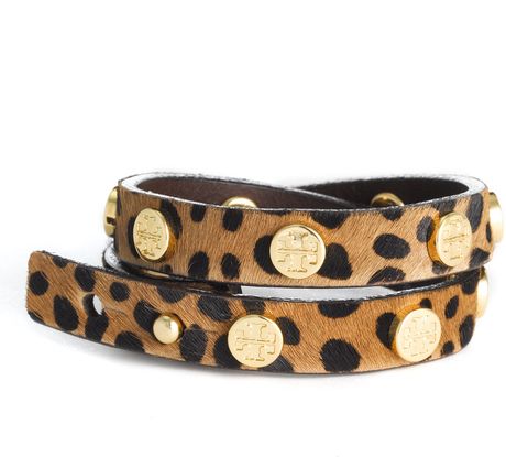 Tory Burch Double Wrap Logo Bracelet in Animal (cheetah) - Lyst