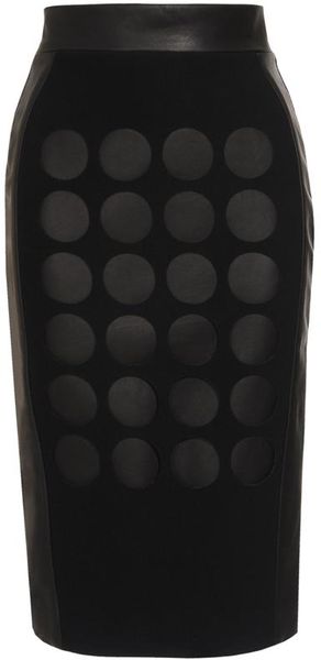 David Koma Laser Cut Leather and Wool Pencil Skirt - Lyst