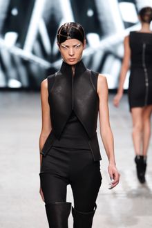 Gareth Pugh Spring 2012 Black Leather Waistcoat With High Collar - Lyst