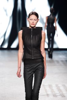 Gareth Pugh Spring 2012 Black Leather Zipped Waistcoat With High Collar - Lyst