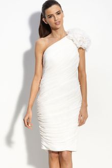 Tadashi Shoji One Shoulder Chiffon Sheath Dress with Rosettes - Lyst