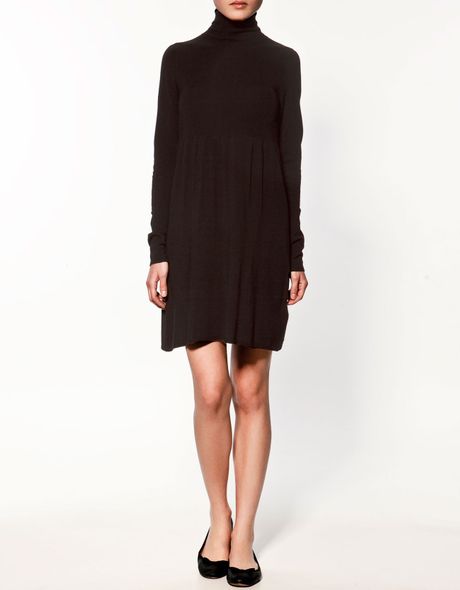 Zara Dress with Ribbed Shirt Front in Black | Lyst