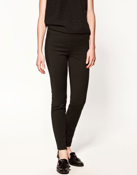 Zara Leggings with Zip At The Hem in Black | Lyst