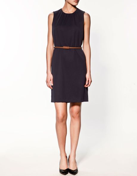 Zara Dress with Belt in Blue - Lyst
