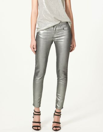 Zara Metallic Trousers - Lyst