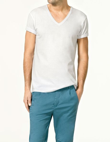 Zara V-neck T-shirt in White for Men - Lyst
