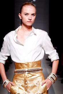 Balmain Spring 2012 Gold High Waisted Wallpaper Motif Pants - Lyst