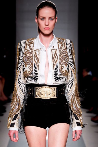 Balmain Spring 2012 Black Heavy Gold Buckle Belt in Gold (black) - Lyst