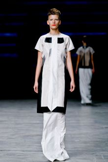 Rick Owens Spring 2012 Short Sleeve Long Jacket In White With Black Contrasting Details - Lyst