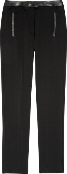 Tibi Leathertrimmed Stretch Satintwill Pants in Black - Lyst