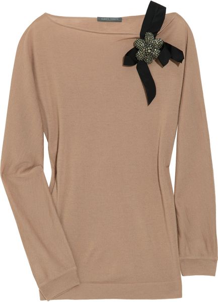 Alberta Ferretti Embellished Wool Sweater in Beige (denim) - Lyst