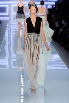 Dior Spring 2012 V-Neck Lace Detail Gown With Sheer Flowing Skirting  - Lyst