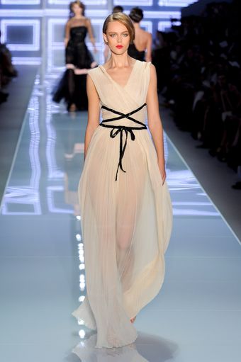 Dior Spring 2012 Sheer Nude V-neck Gown With Black Lacing Detail   - Lyst