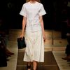 Celine Spring 2012 Beige Knife Pleated Midi Skirt With White ExtraWide Buckle Belt in Beige - Lyst