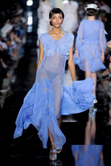 John Galliano Spring 2012 Sheer Bias Cut Sleeveless Dress With Pleats In Blue - Lyst
