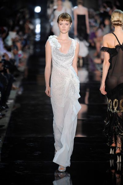 John Galliano Spring 2012 Bias Cut Sheer White Gown With Silver Embroidery  in White - Lyst