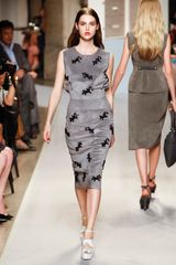 Loewe Spring 2012 Gray Suede Sleeveless Knee Lenght Dress With Black Beaded Print
