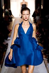 Yves Saint Laurent Spring 2012 Royal Blue Ruffle Detail Halter Dress