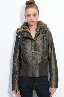 Royal Underground Genuine Rabbit Fur Trim Jacket - Lyst