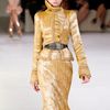 Alexander Mcqueen Spring 2012 Gold Plisse Detail & Ruffle Trim Pencil Skirt  in Gold - Lyst