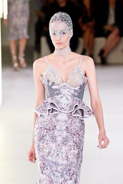 Alexander Mcqueen Spring 2012 Lace Embroidered Peplum Bodice Top in Purple (grey, purple) - Lyst