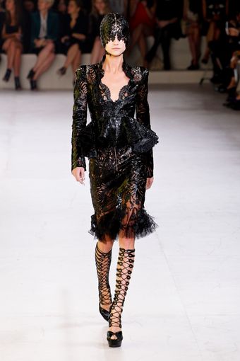 Alexander McQueen Spring 2012 Black Knee Lenght Wedge Sandals - Lyst